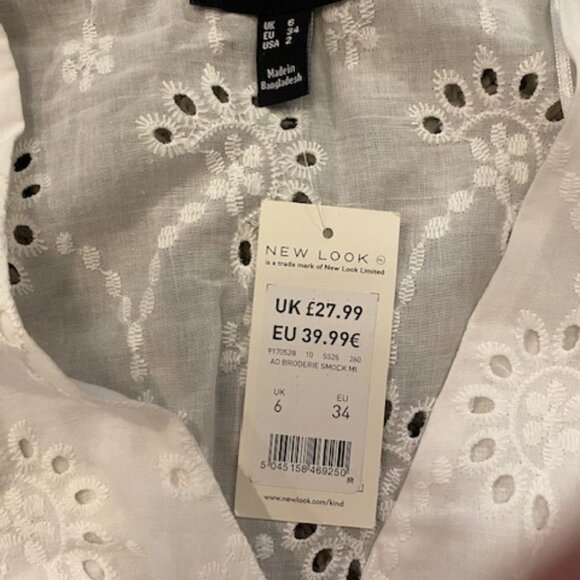 White Dress New Look (UK size 6) Canada Size 2 Embroidery Anglaise Lined NWT - Picture 2 of 7